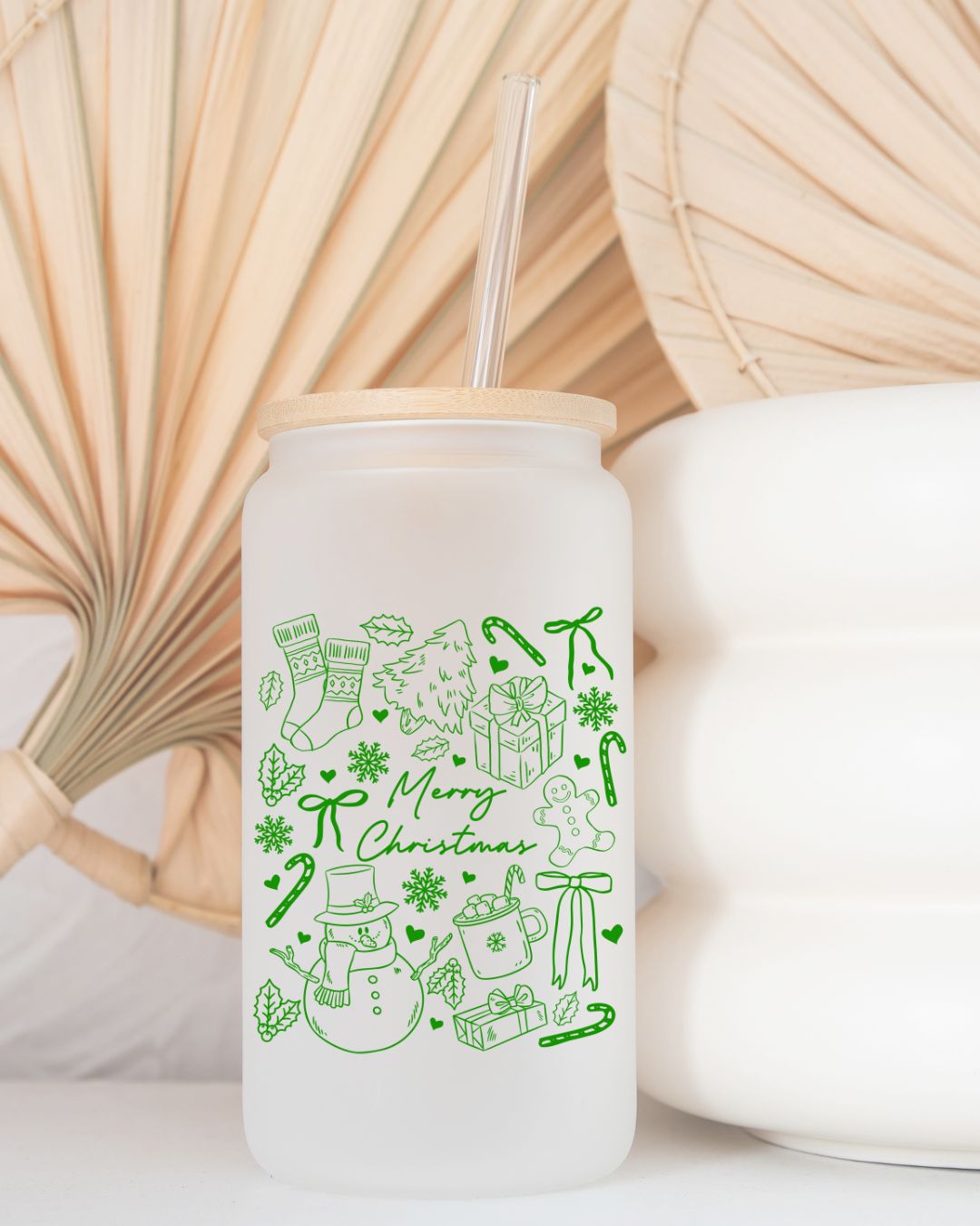 Christmas Doodles, Frosted Glass - Dishwasher Safe