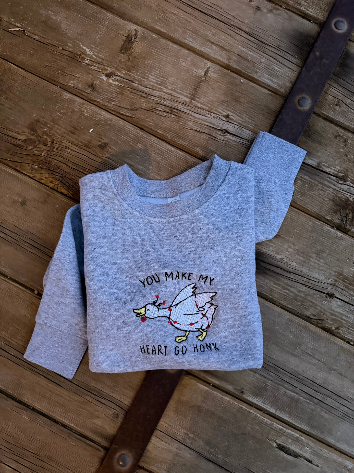 embroidered - you make my heart go honk - little one crew