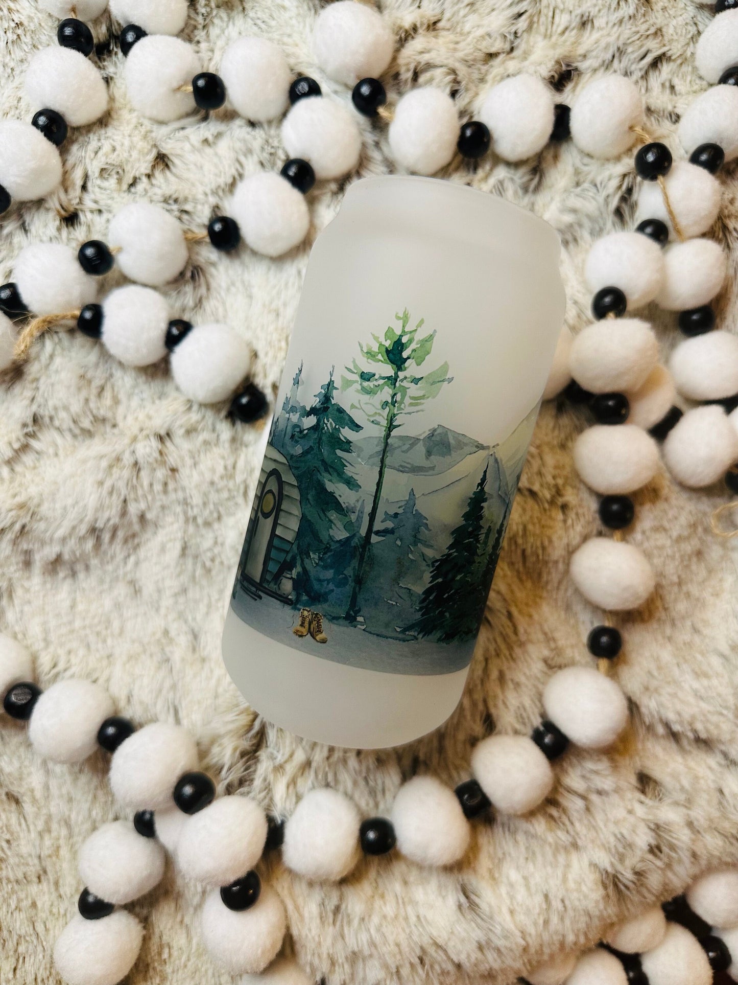 Camping Printed Libby Glass - Dishwasher Safe