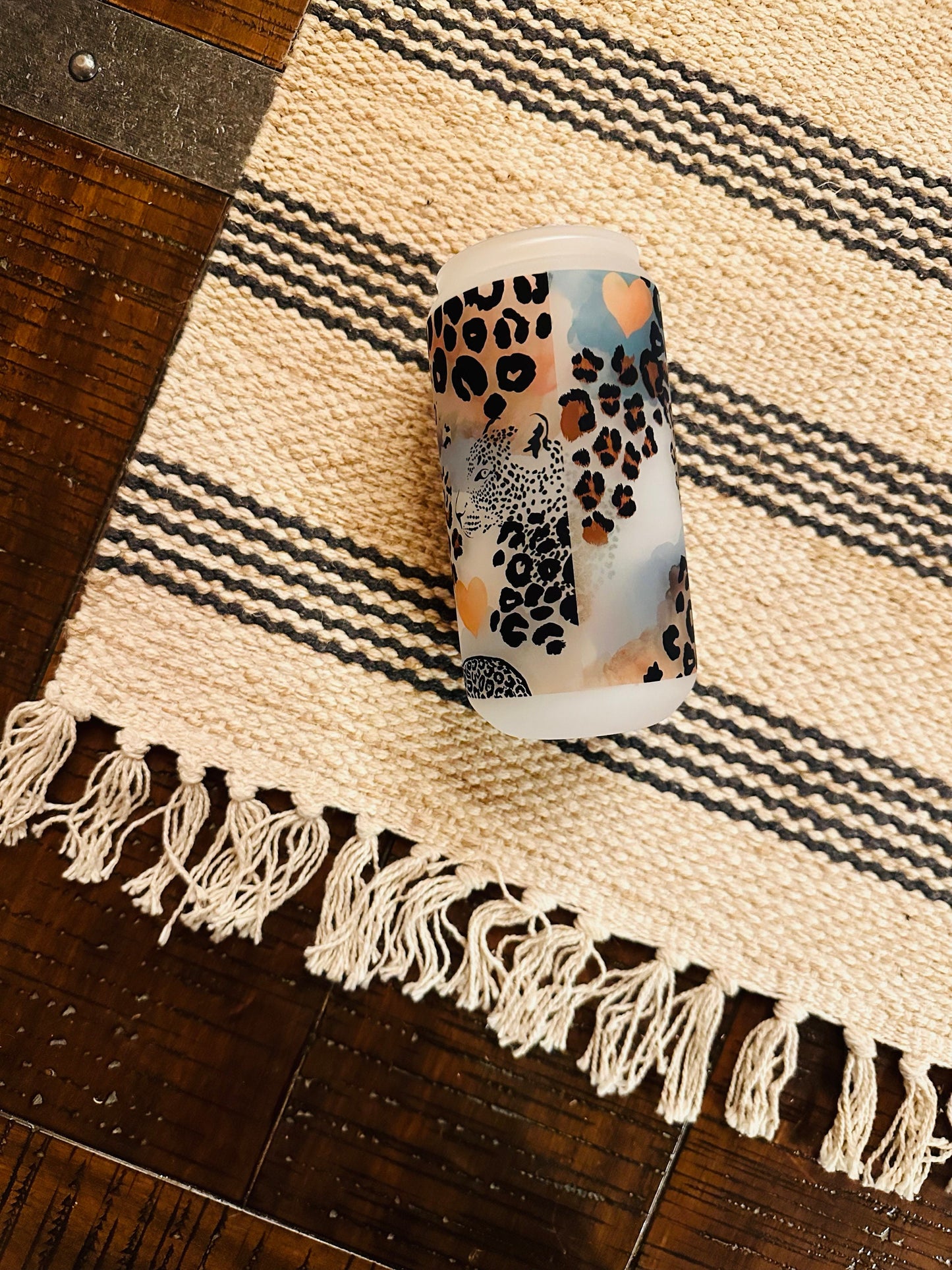 Coffee Cheetah Printed Libby Glass- Frosted