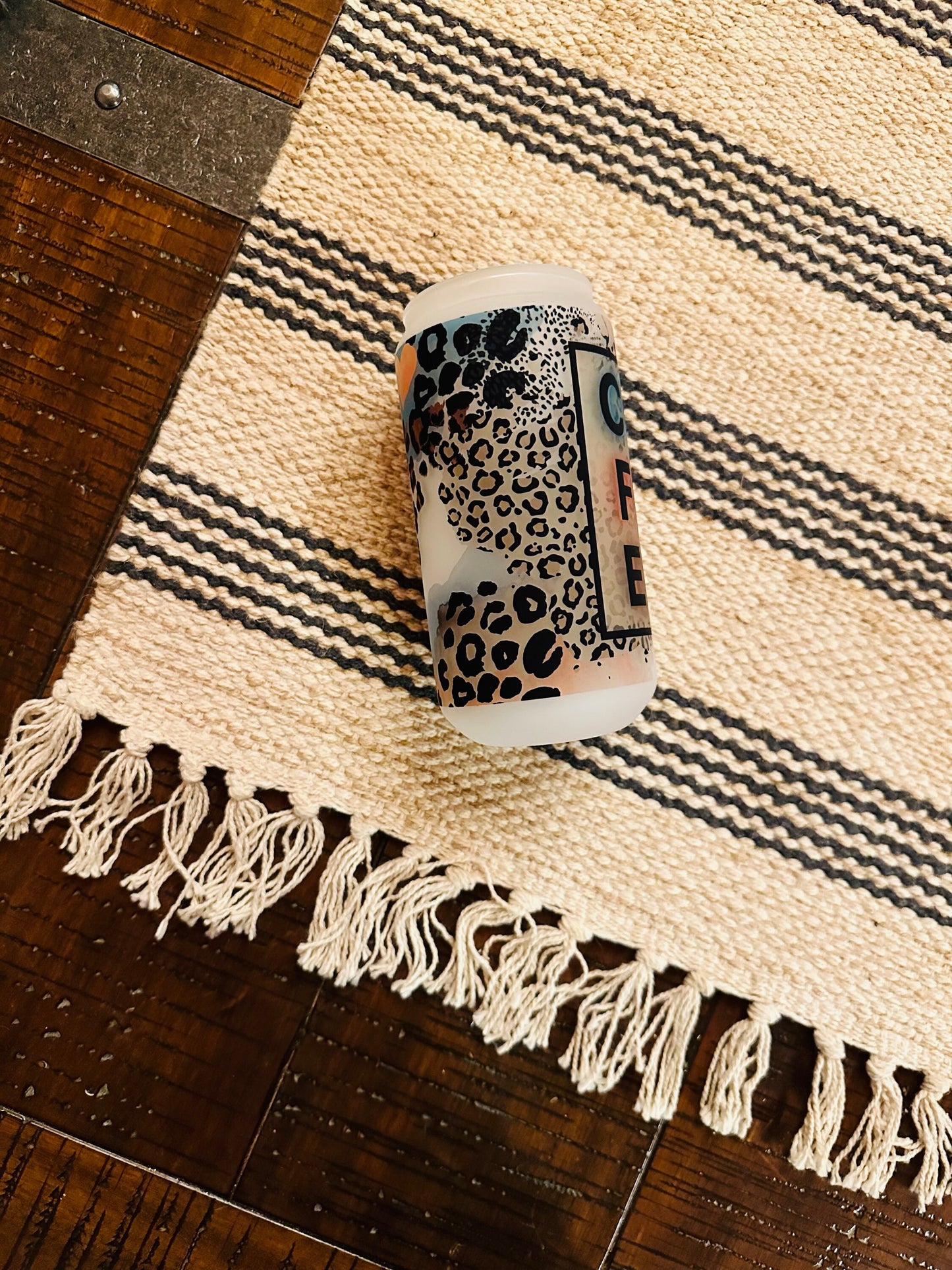 Coffee Cheetah Printed Libby Glass- Frosted