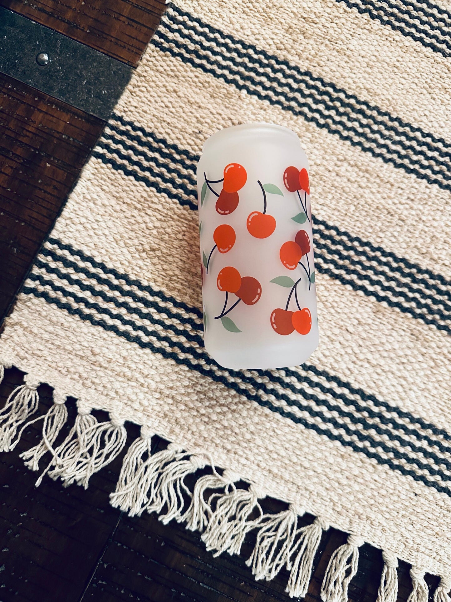 Cherry Bliss Printed Libby Glass- Frosted