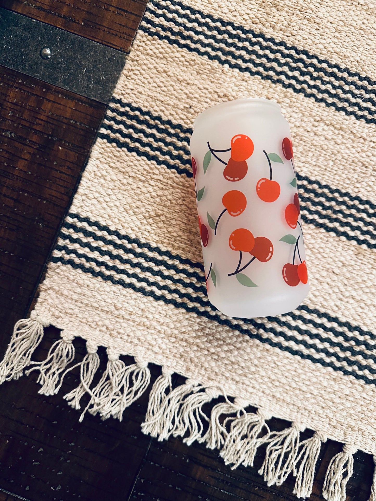 Cherry Bliss Printed Libby Glass- Frosted