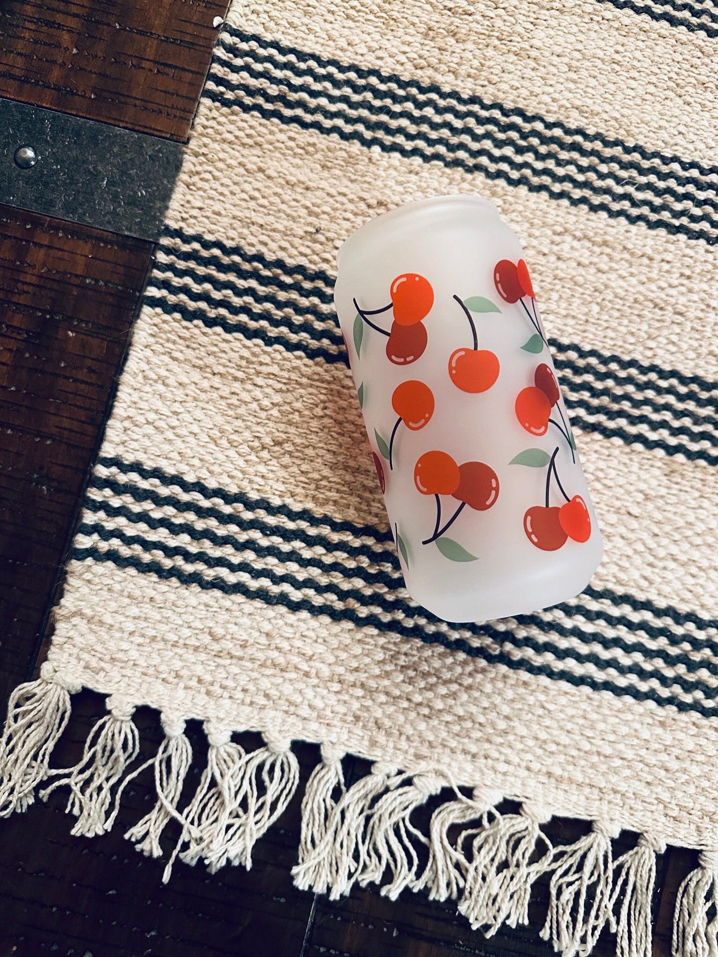 Cherry Bliss Printed Libby Glass- Frosted