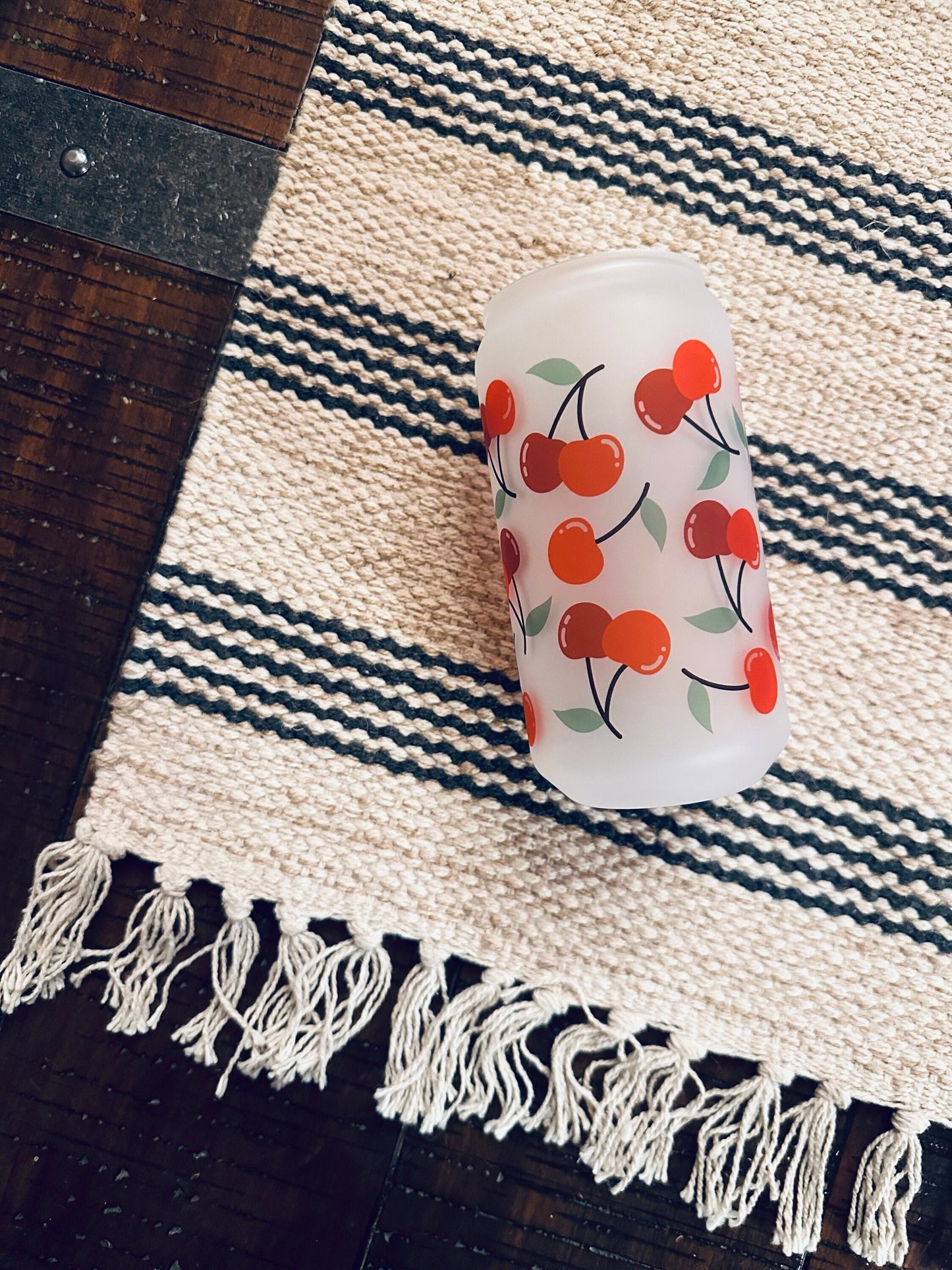 Cherry Bliss Printed Libby Glass- Frosted