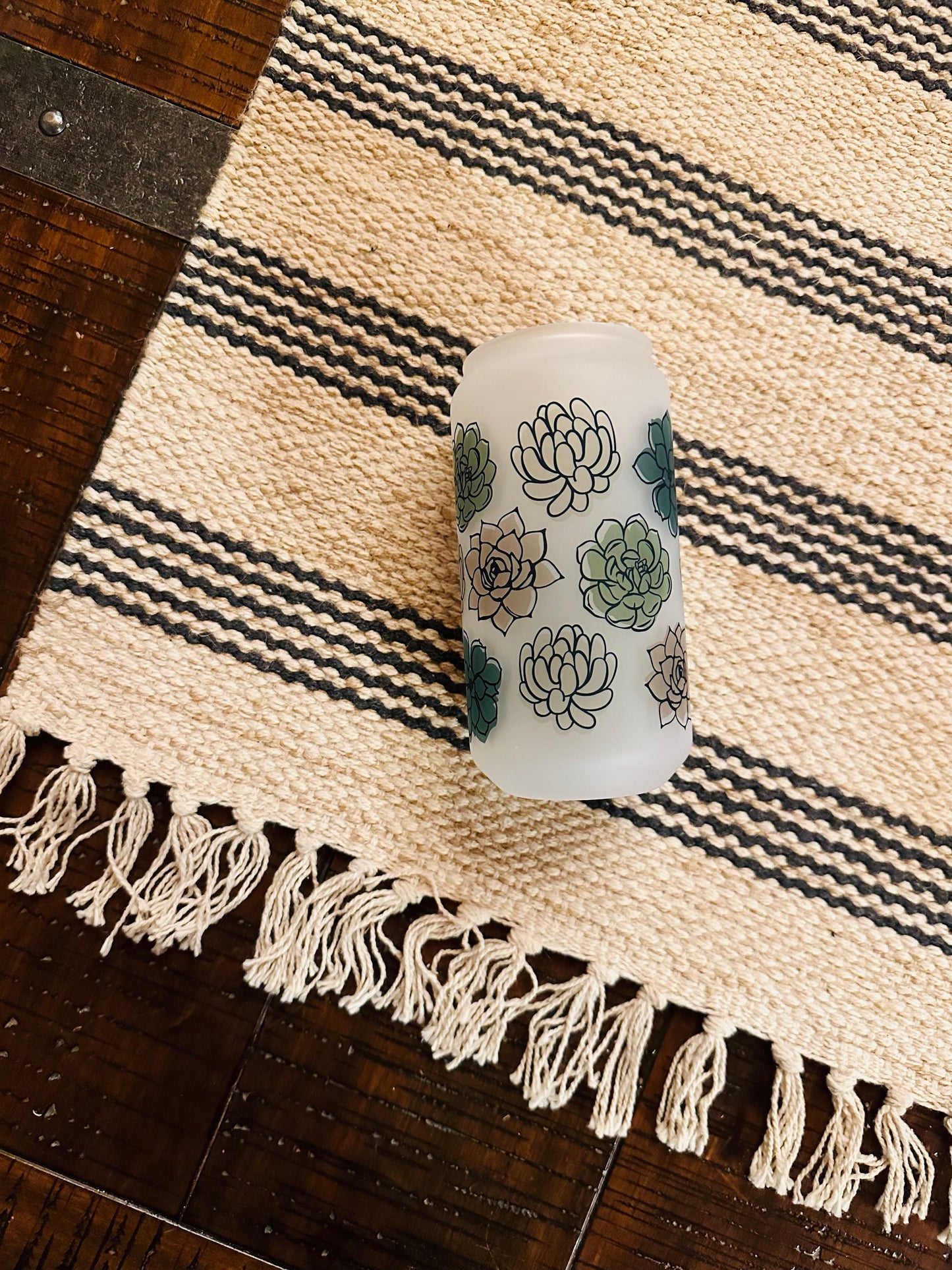 Succulent Printed Libby Glass- Frosted