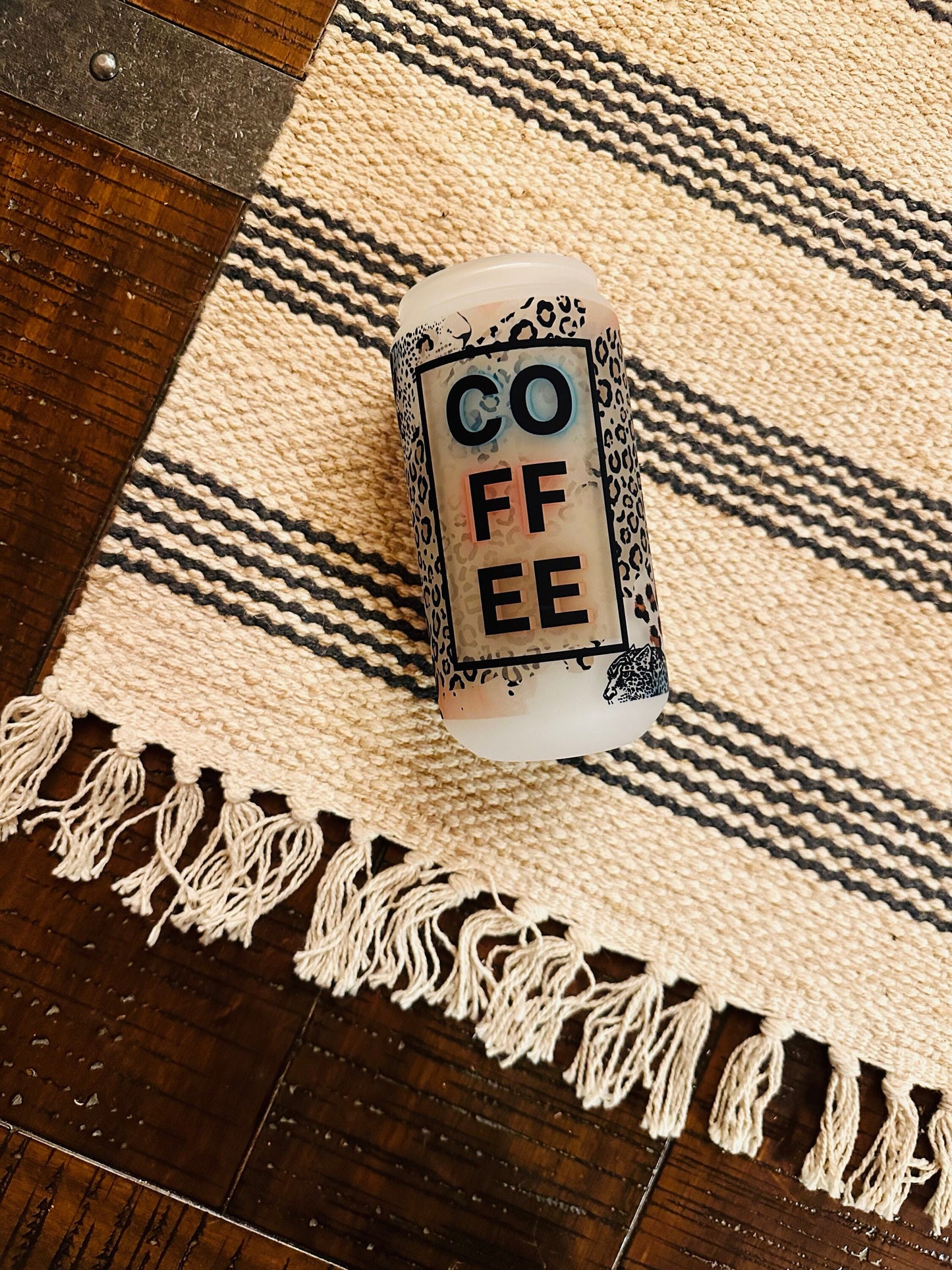 Coffee Cheetah Printed Libby Glass- Frosted