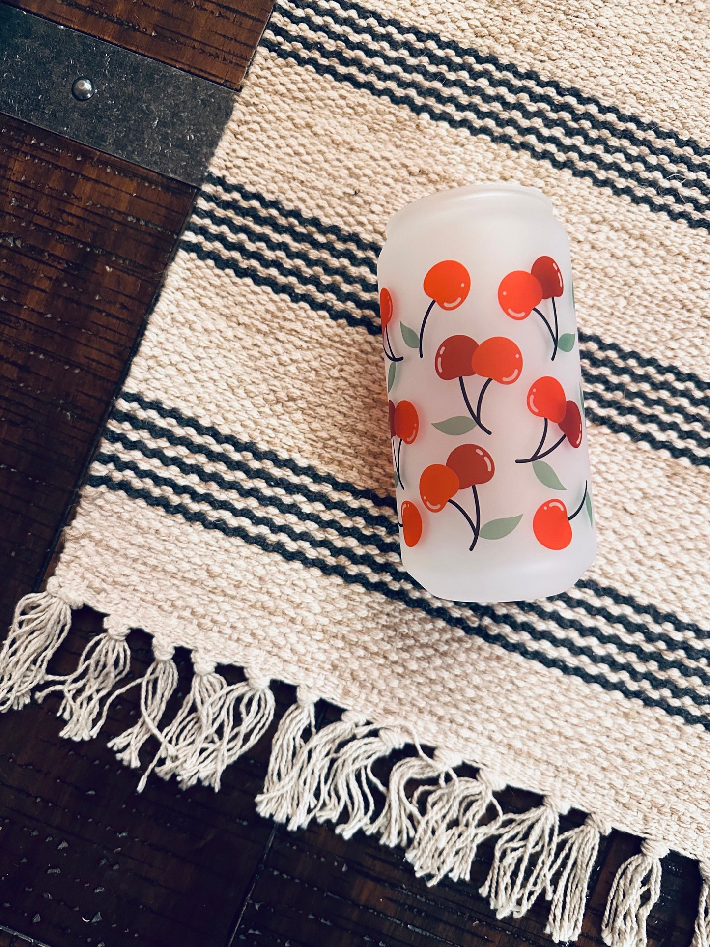 Cherry Bliss Printed Libby Glass- Frosted