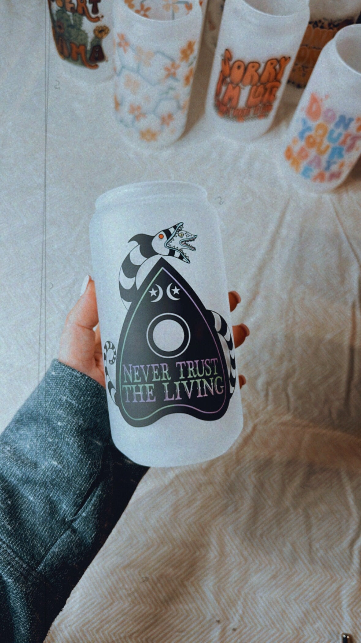 Never Trust the Living Printed Libby Glass - Dishwasher Safe