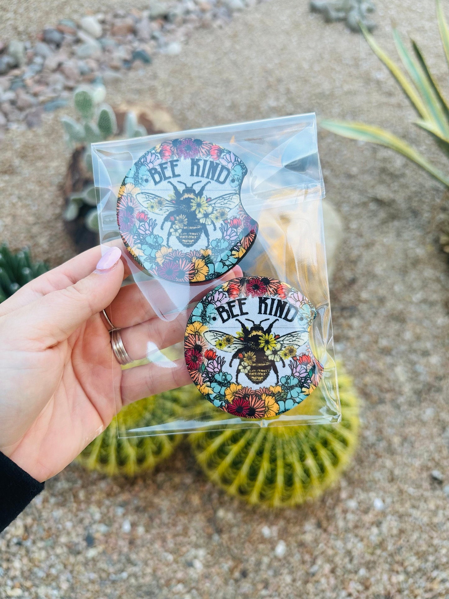 Set of 2 Car Coasters - Bee Kind