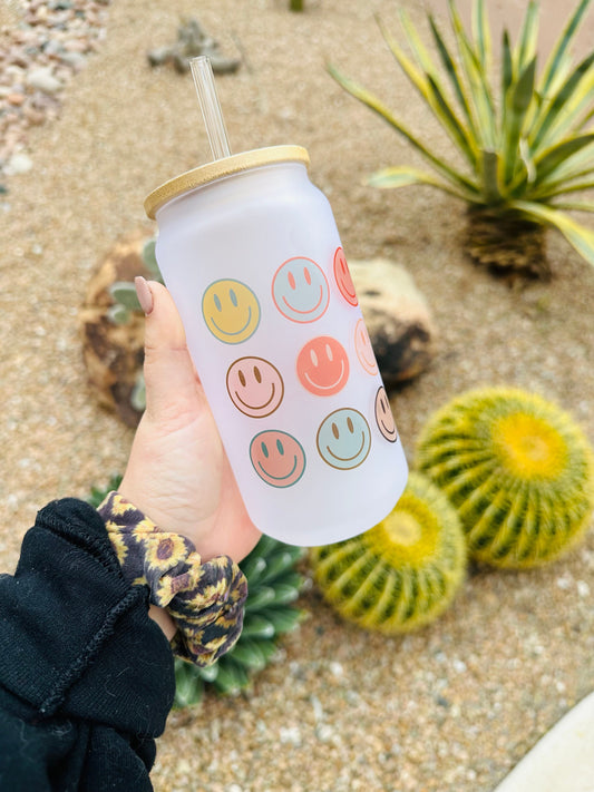 RETRO Smiley - Printed Libby Glass - Dishwasher Safe