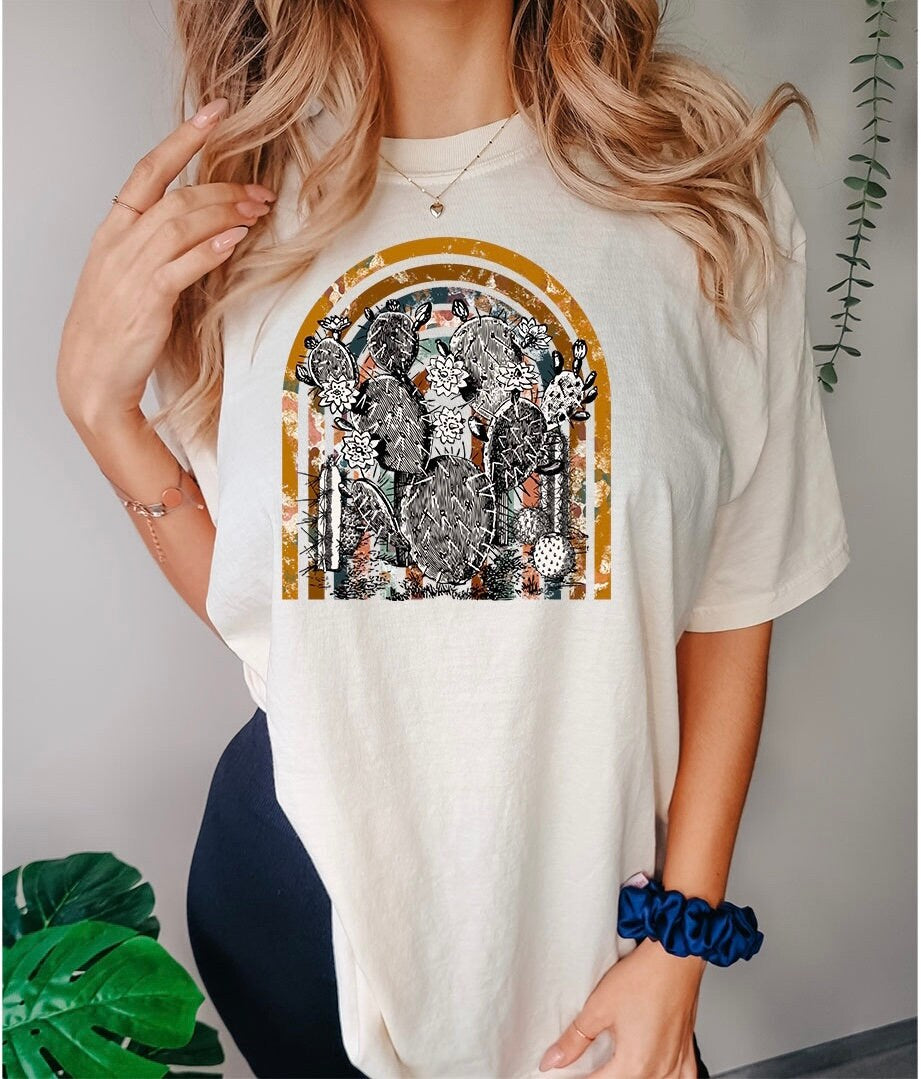 BOHO Western Rainbow Graphic Tee - DTF Printed