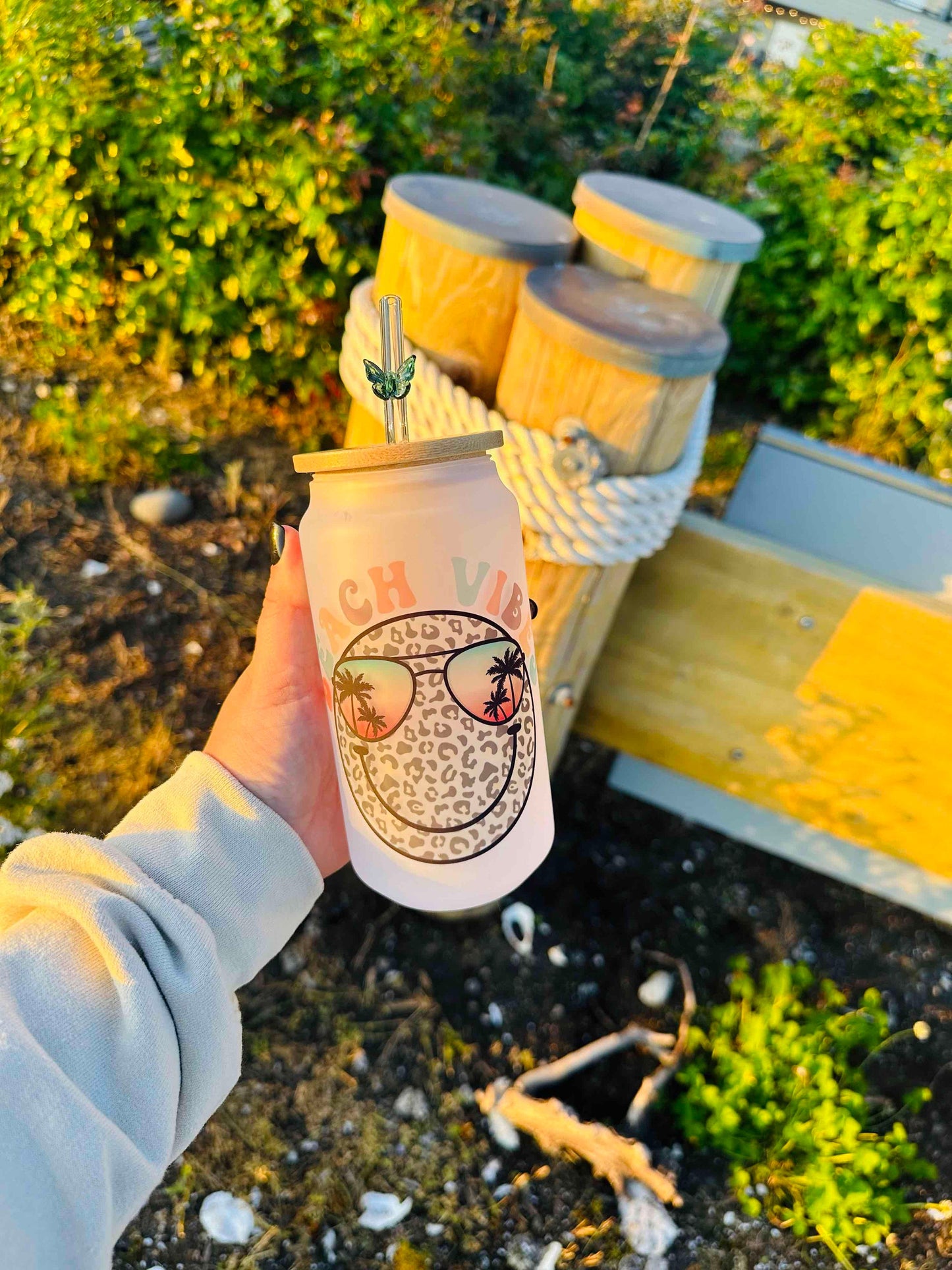 Beach Vibes Printed Glassware -Dishwasher Safe