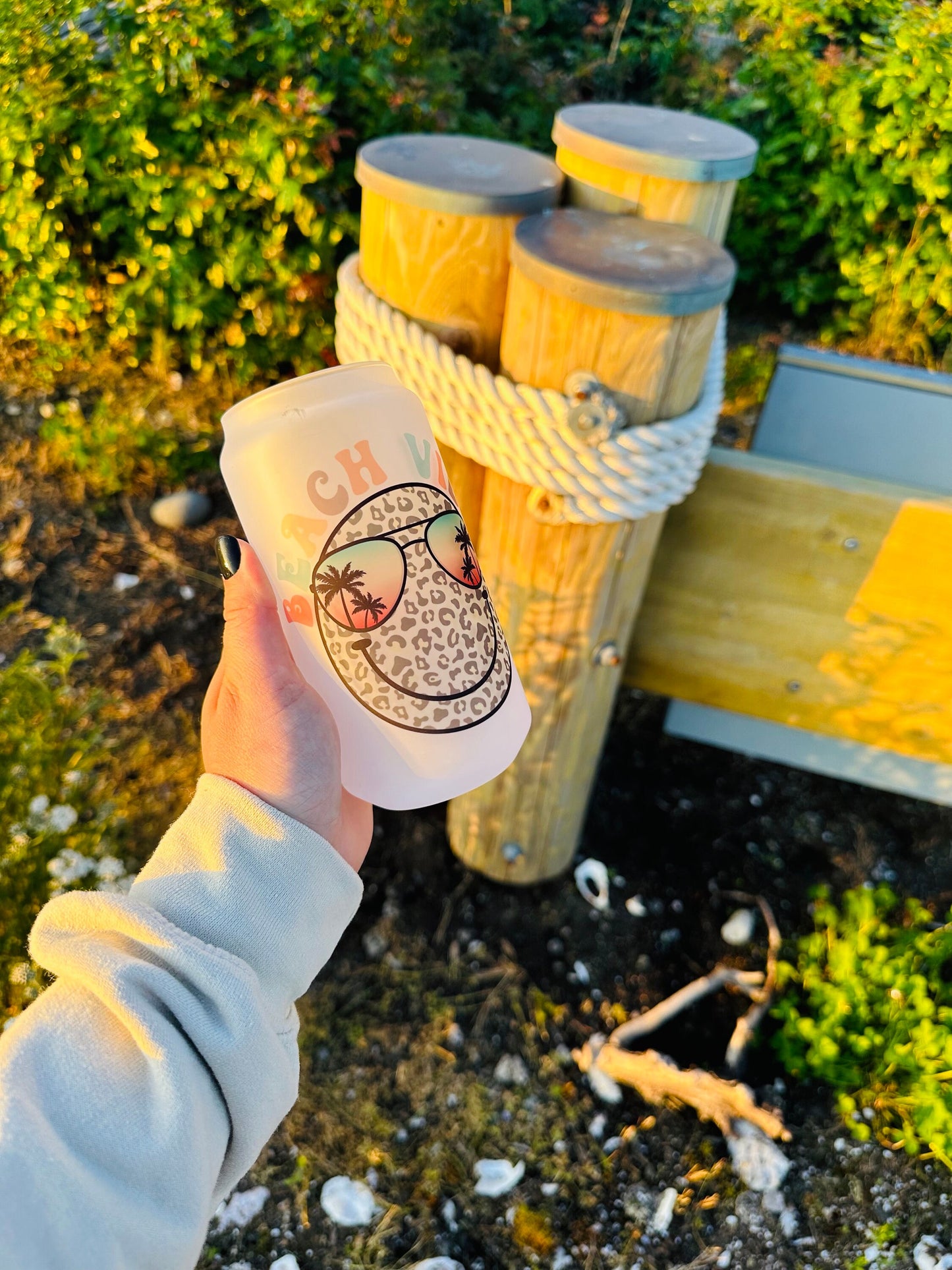 Beach Vibes Printed Glassware -Dishwasher Safe