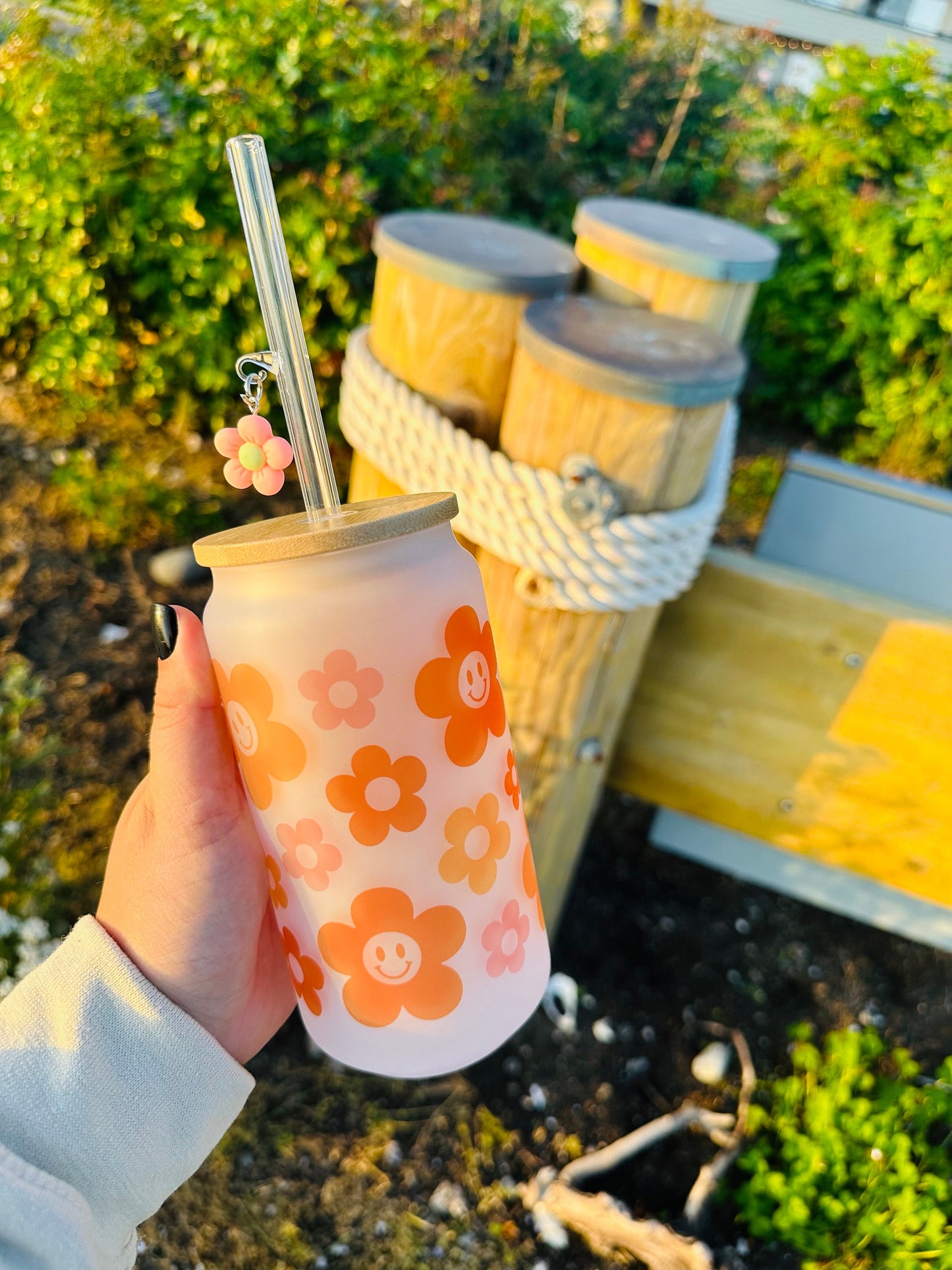 Boho Daisy Summer Printed Glassware- Dishwasher Safe