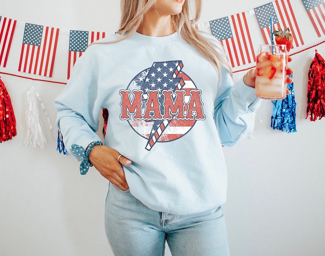 Mama Patriotic Full Graphic Crew - DTF Printed