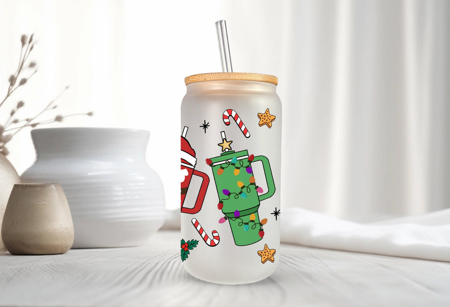 Cups of Cheer Frosted Glass - Dishwasher Safe