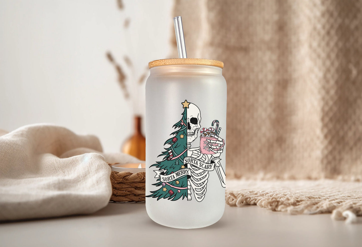 Sorta Merry, Sorta Scary Frosted Glass - Dishwasher Safe