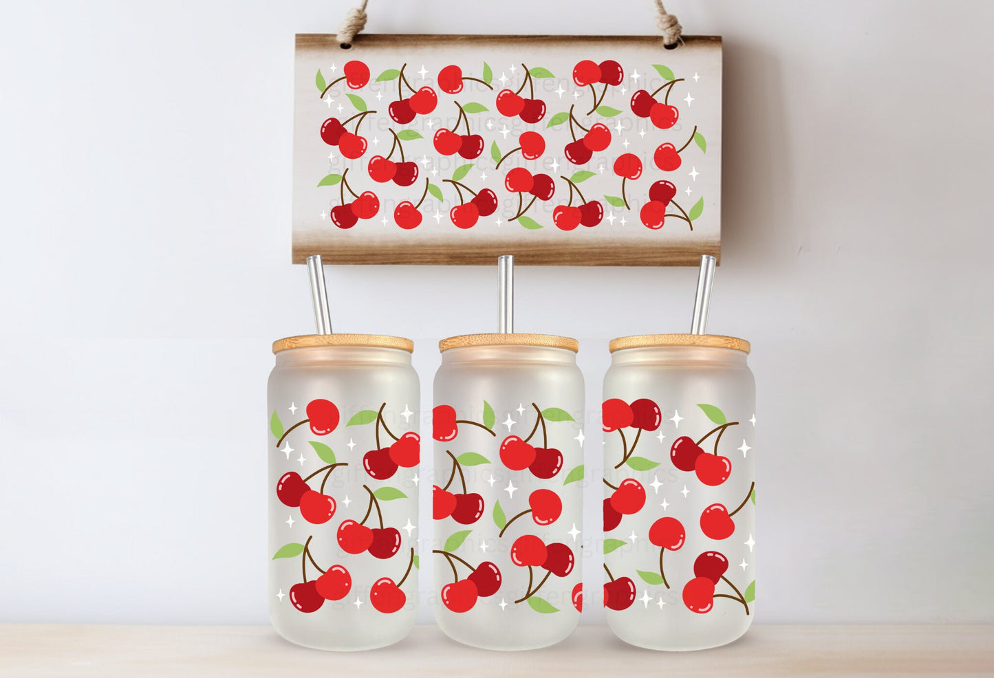 Cherry Bliss Printed Libby Glass- Frosted