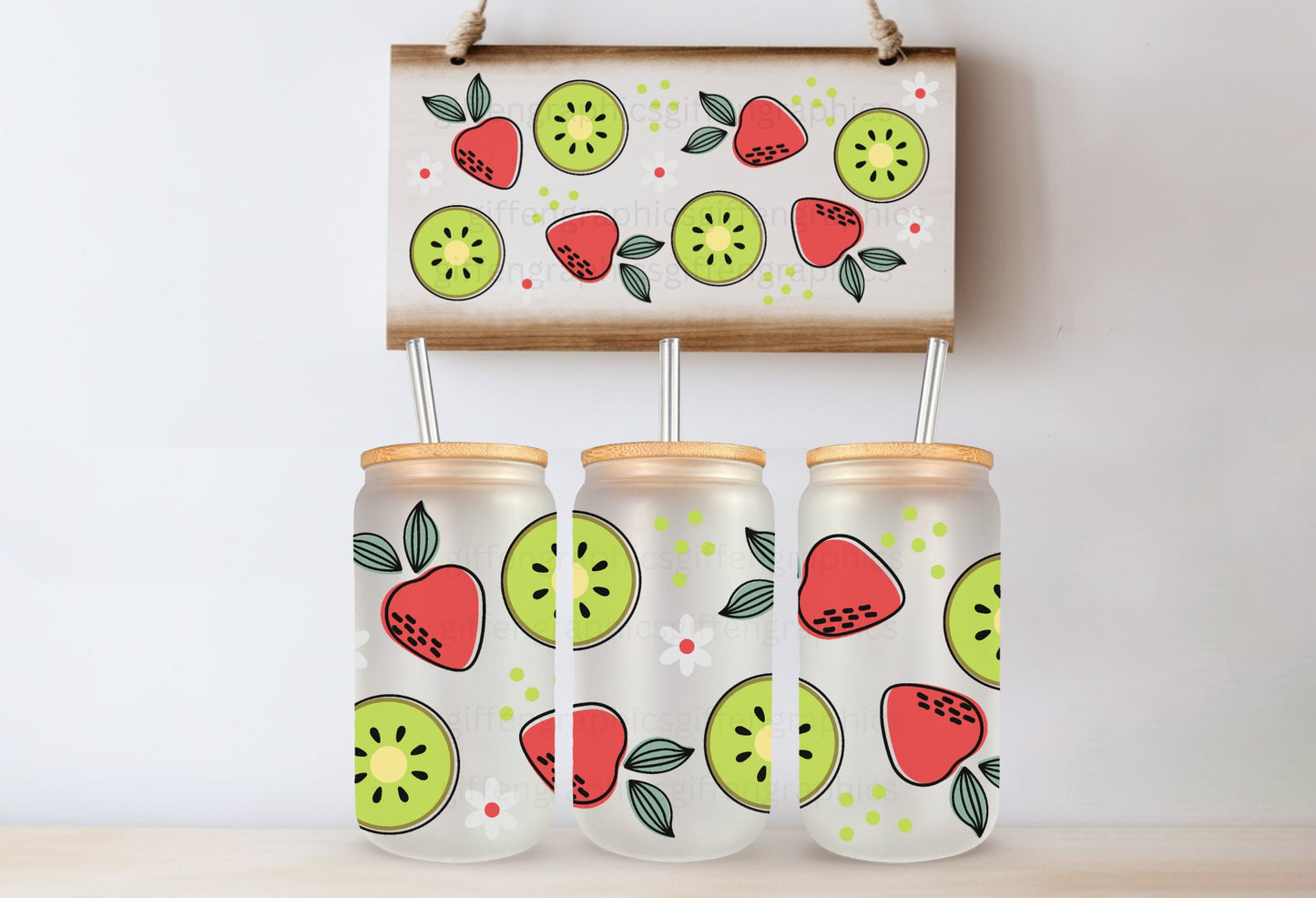 Strawberry Kiwi Printed Glassware -Dishwasher Safe