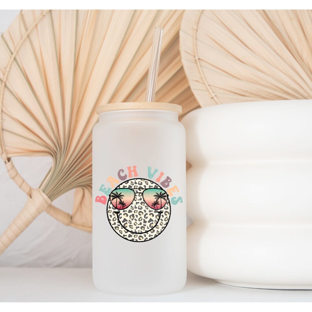 Beach Vibes Printed Glassware -Dishwasher Safe