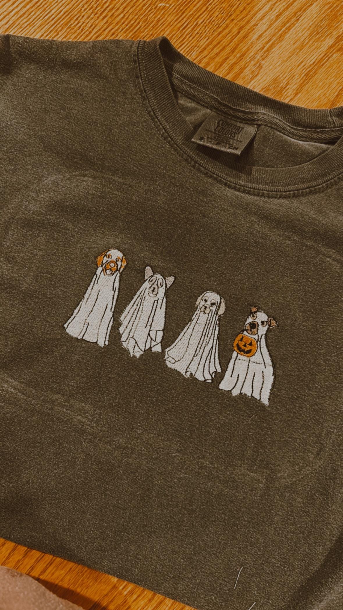 EMBROIDERED ghost dog tee or crew