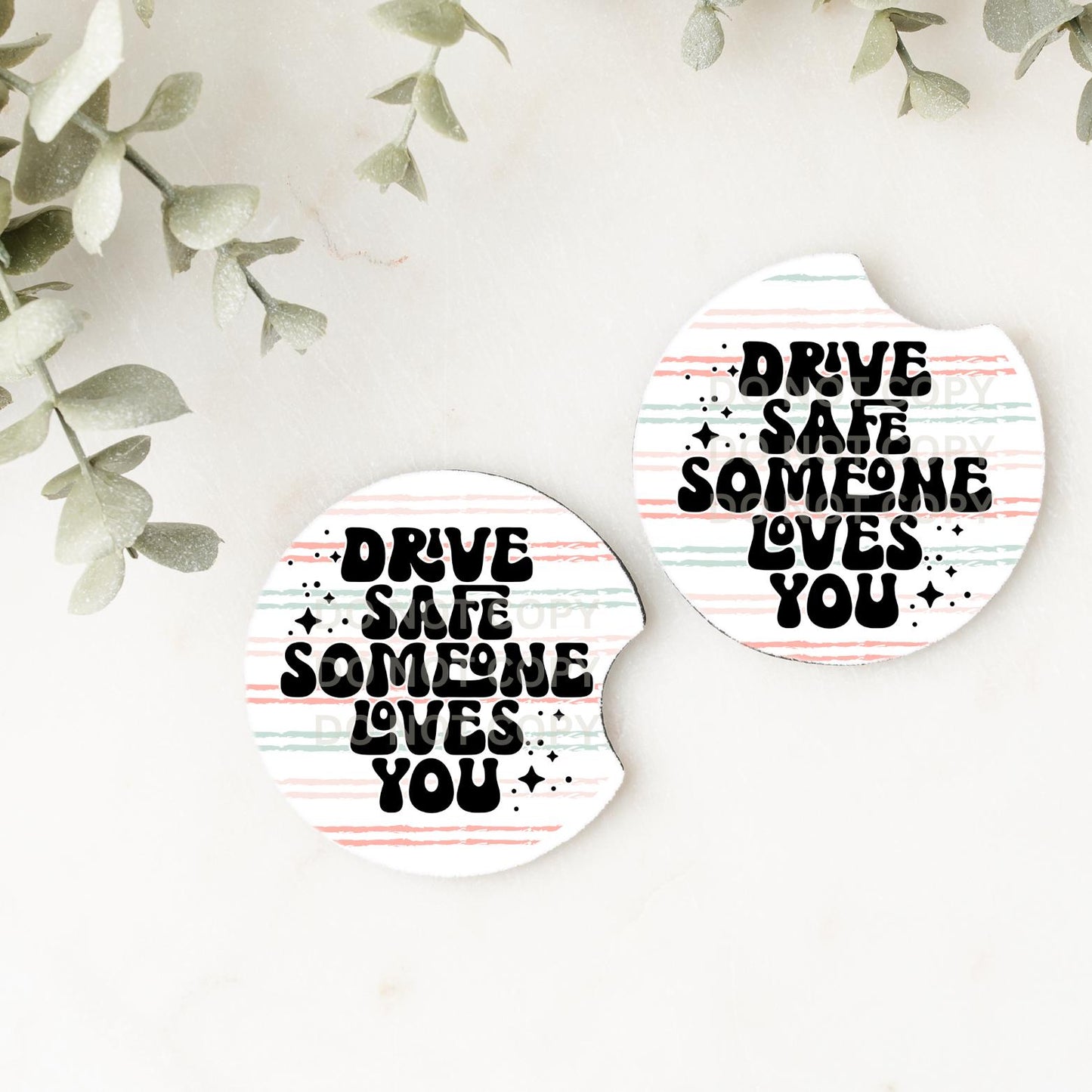 Set of 2 Car Coasters - drive safe