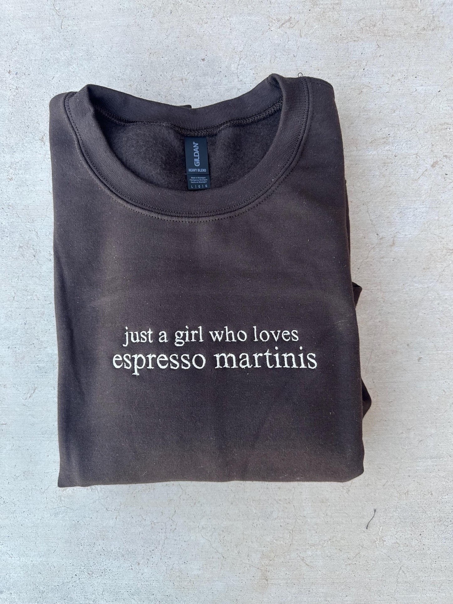 EMBROIDERED "just a girl who loves espresso martinis" crew