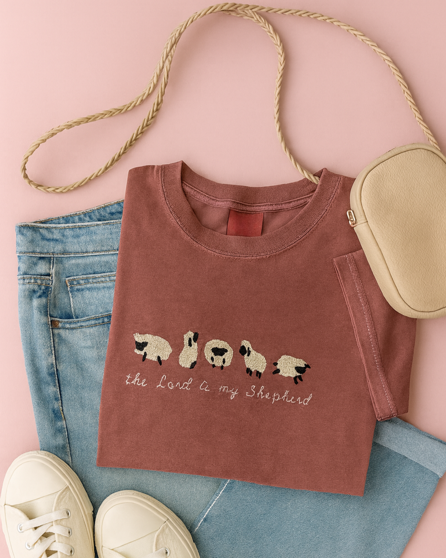 EMBROIDERED the lord is my shepherd comfort color tee