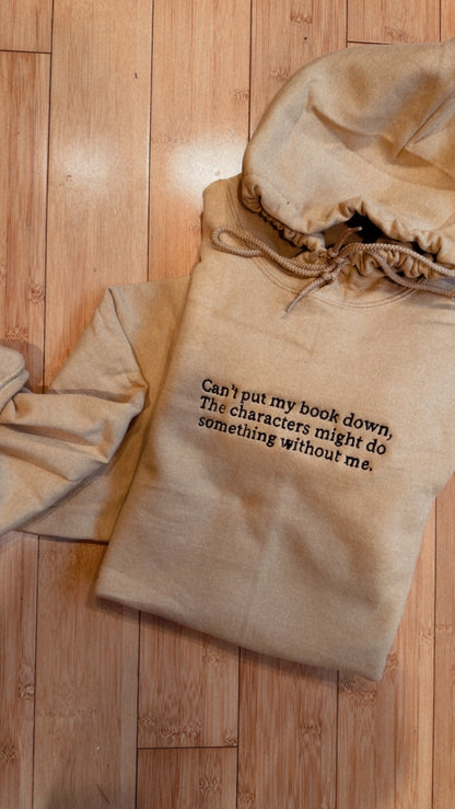 EMBROIDERED "Can't put my book down" Hoodie or Crew