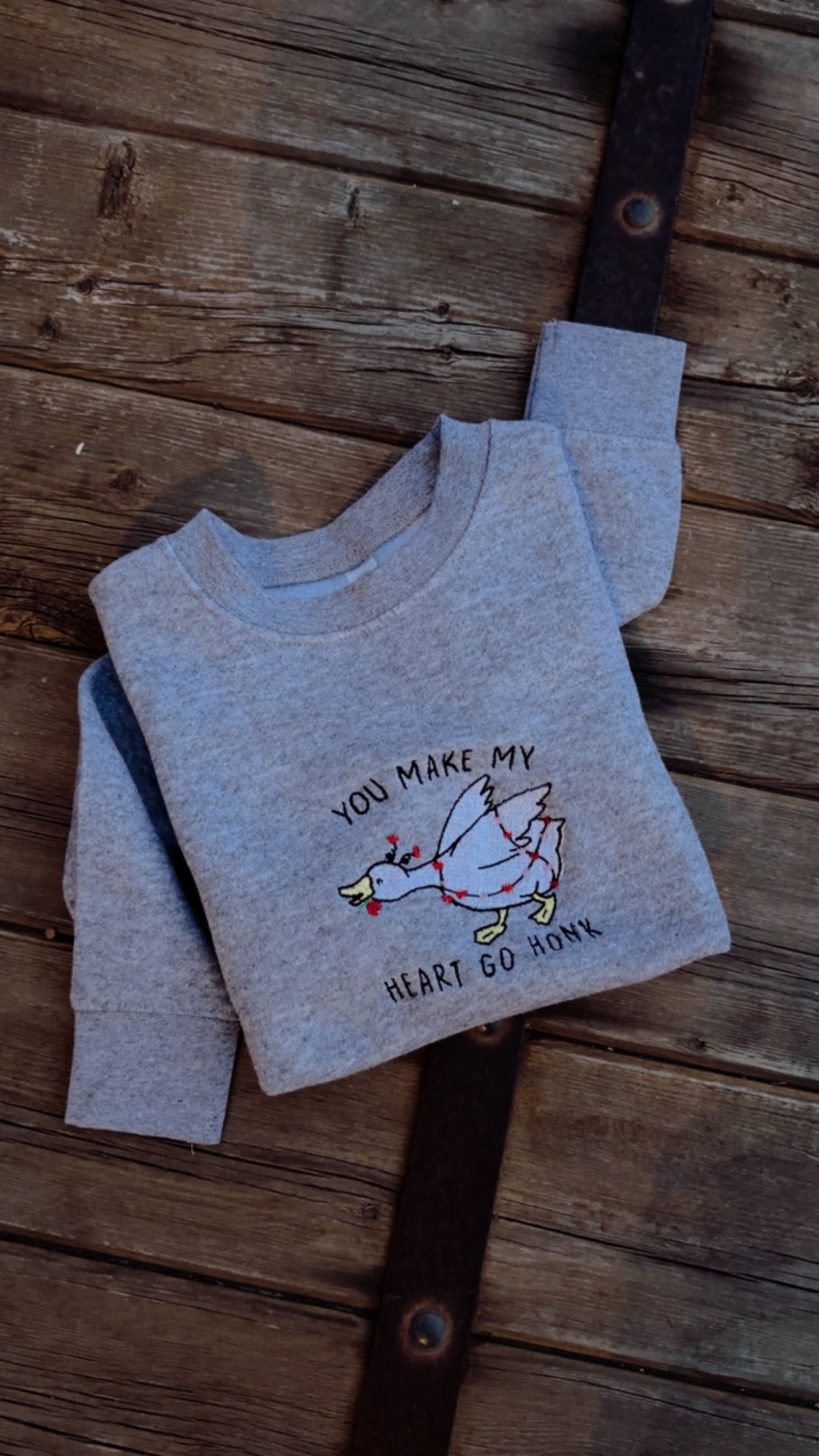 embroidered - you make my heart go honk - little one crew