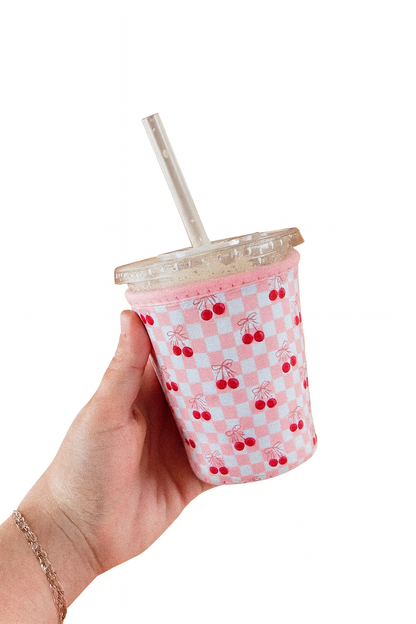 cutie coffee koozies - cherry checks