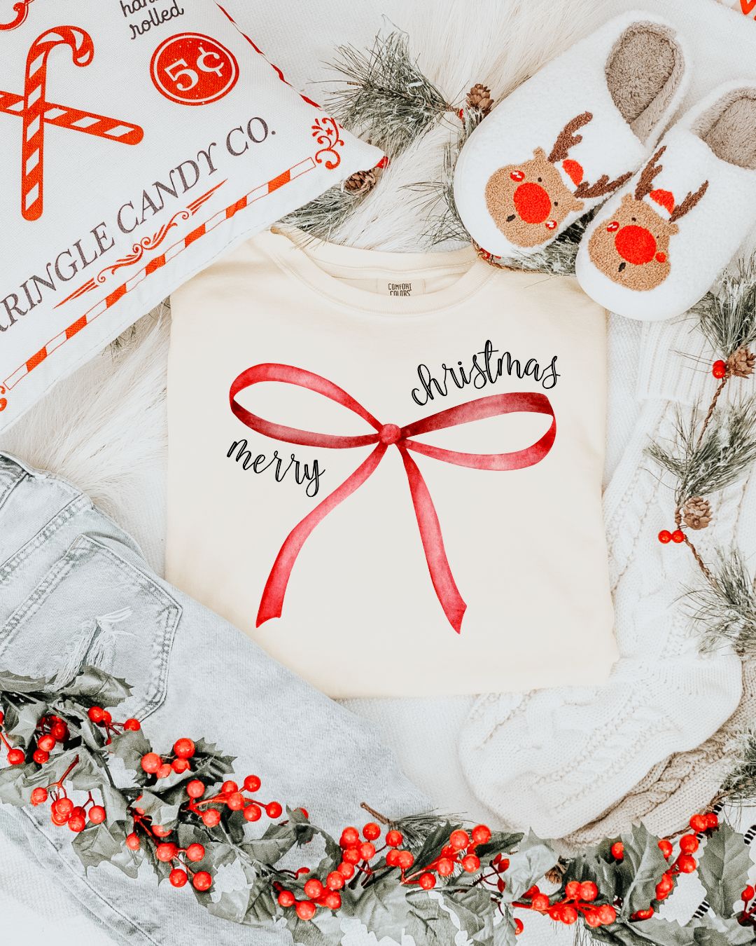 Merry Christmas Bow - DTF Printed Graphic Tee