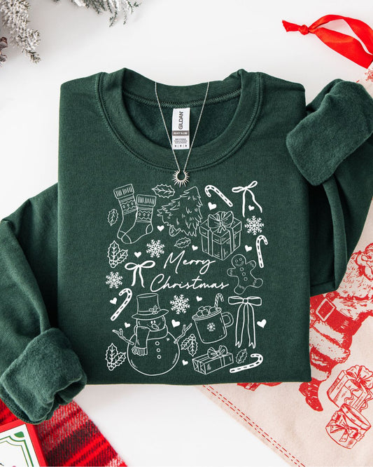 Christmas Doodles ... Graphic Crew Neck - DTF Printed