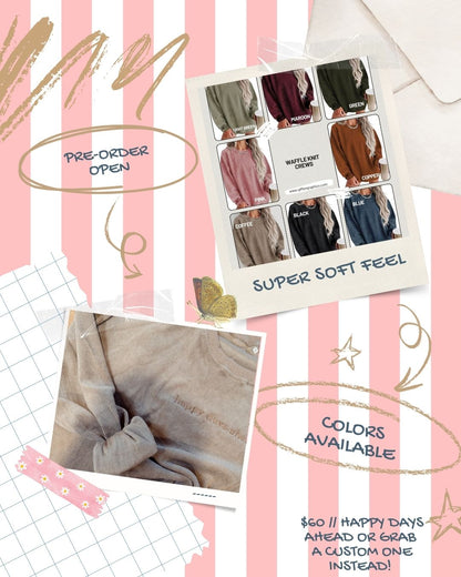 PREORDER - Waffle Knit Crews Embroidered