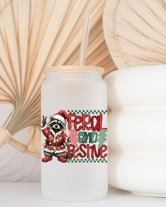 Feral but Festive, Frosted Glass - Dishwasher Safe