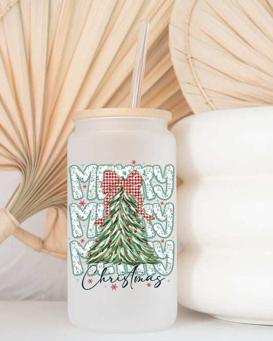MERRY MERRY MERRY, Frosted Glass - Dishwasher Safe