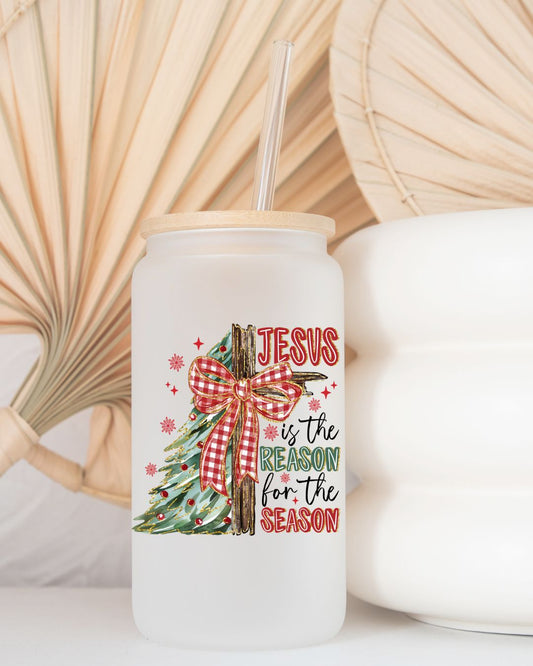 Jesus is the Reason for the Season, Frosted Glass - Dishwasher Safe
