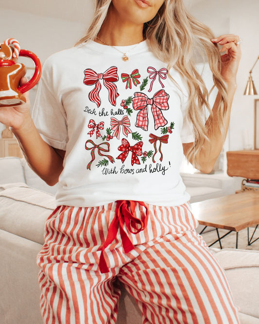 Deck the halls with bells and holly  - DTF Printed Graphic Tee