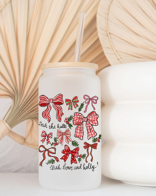 Deck the halls with bells and holly, Frosted Glass - Dishwasher Safe