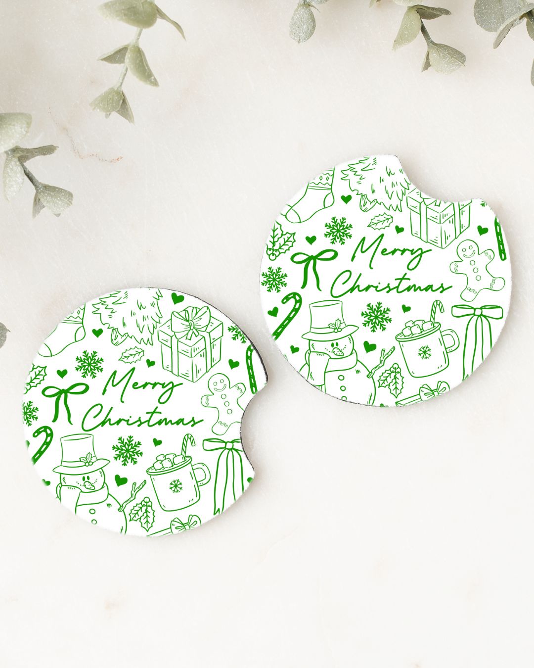 Set of 2 Car Coasters- Christmas Doodles