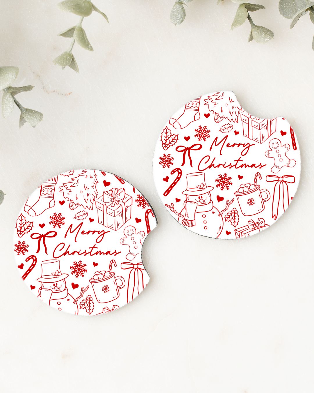 Set of 2 Car Coasters- Christmas Doodles