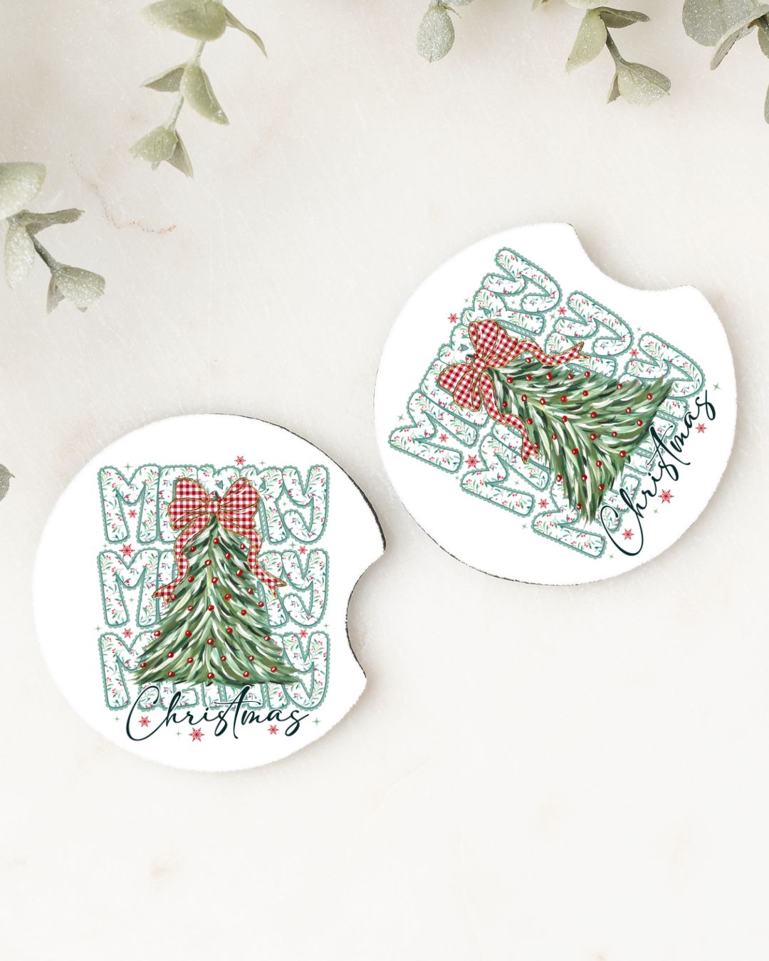 Set of 2 Car Coasters- MERRY MERRY MERRY