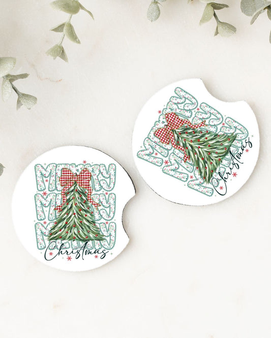 Set of 2 Car Coasters- MERRY MERRY MERRY