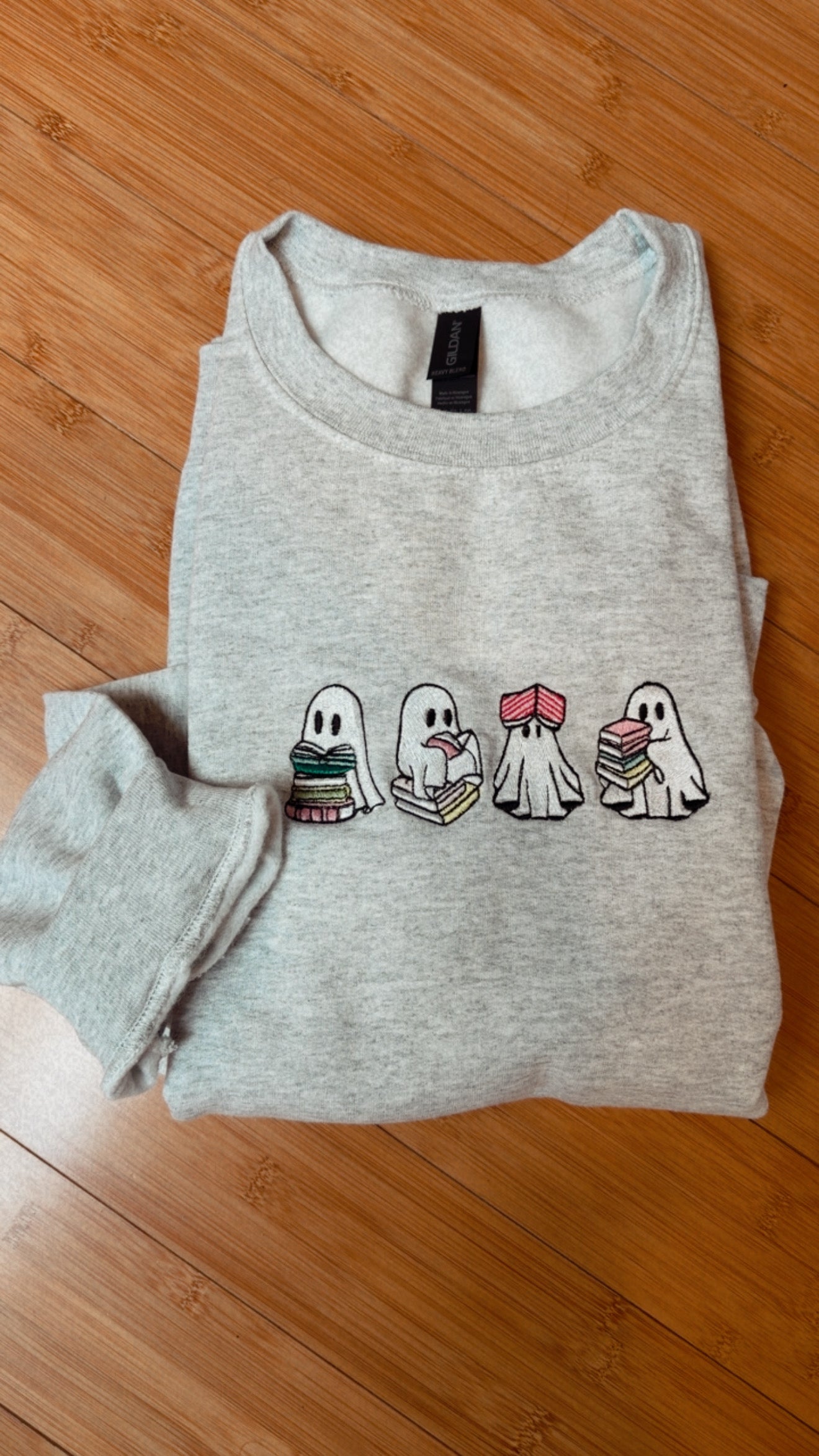 EMBROIDERED "book ghost girly” crew