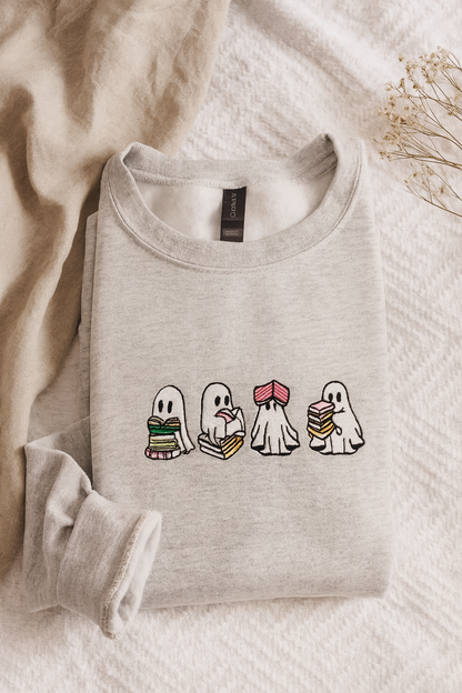 EMBROIDERED "book ghost girly” crew