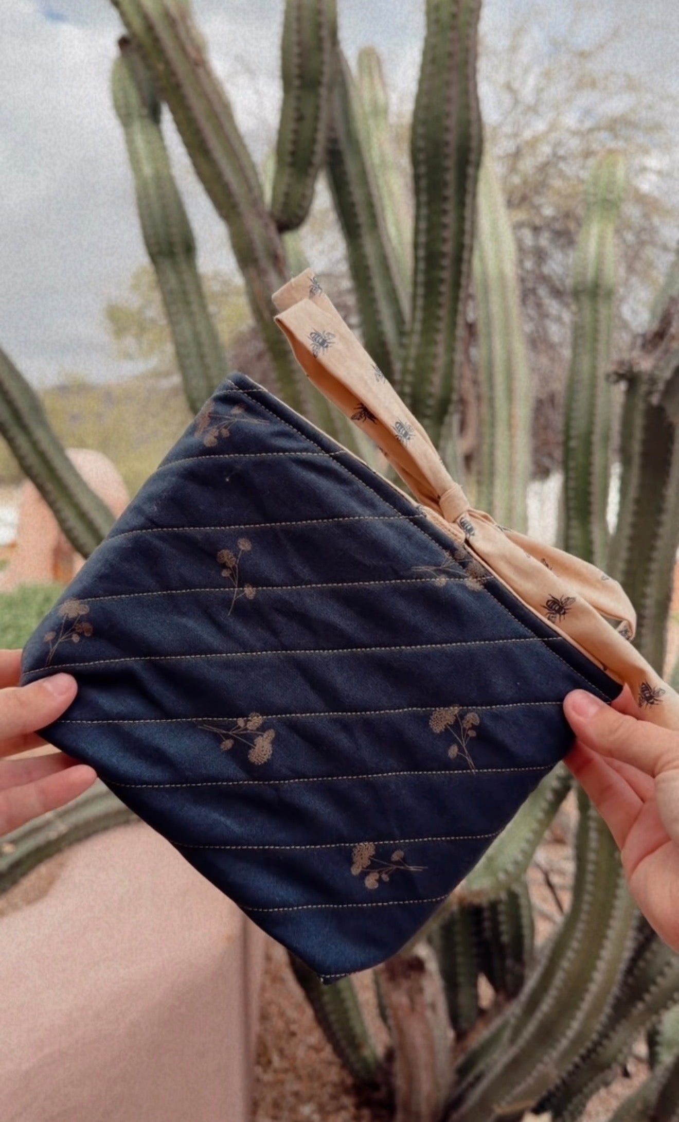 Handmade Bible/Book Bags - Medium blue floral/ bees