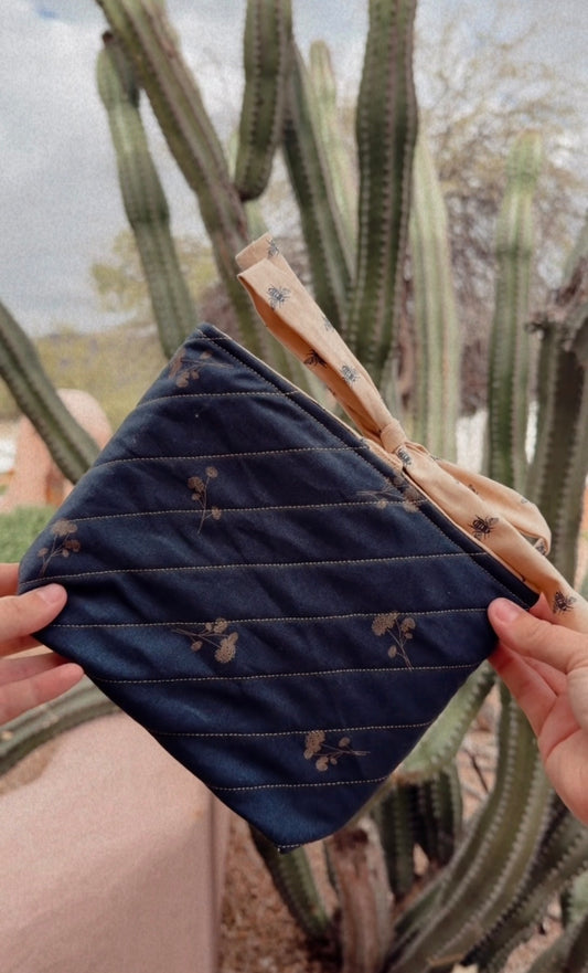 Handmade Bible/Book Bags - Medium blue floral/ bees
