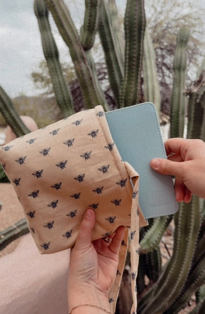 Handmade Bible/Book Bags - Medium blue floral/ bees