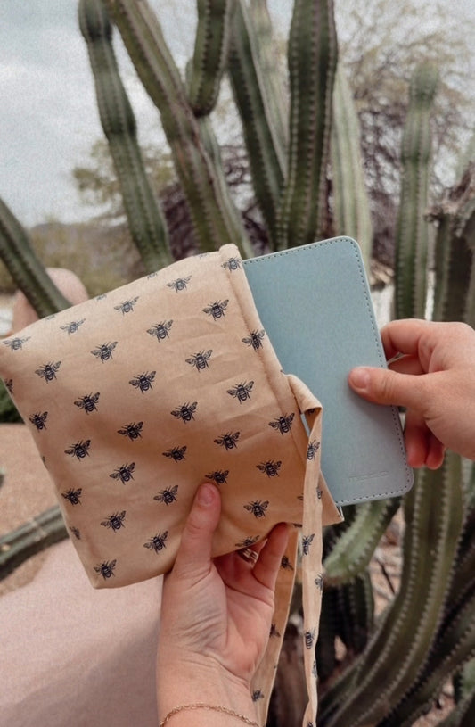 Handmade Bible/Book Bags - Medium blue floral/ bees